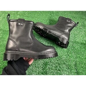 Dr. Martens Anistone Lo Leather Biker Boots in Black Milled Nappa SZ 8 NWOB